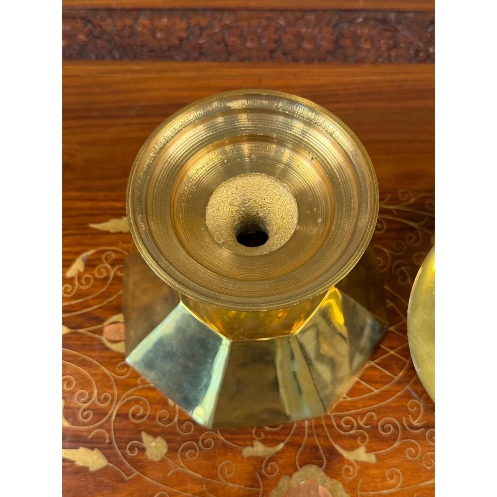 Vintage Solid Brass Lidded Pedestal Bowl • Octagonal Compote